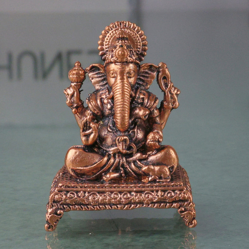 Handcrafted Copper Ganesha Idol Tamra Ganapati Thamira Vinayaka Ekadanta Vignaharta Siddhivinayak Pooja Murti Home Decor Spiritual Sculpture Showpiece, Brown, 1.5 Inch, 1 Piece