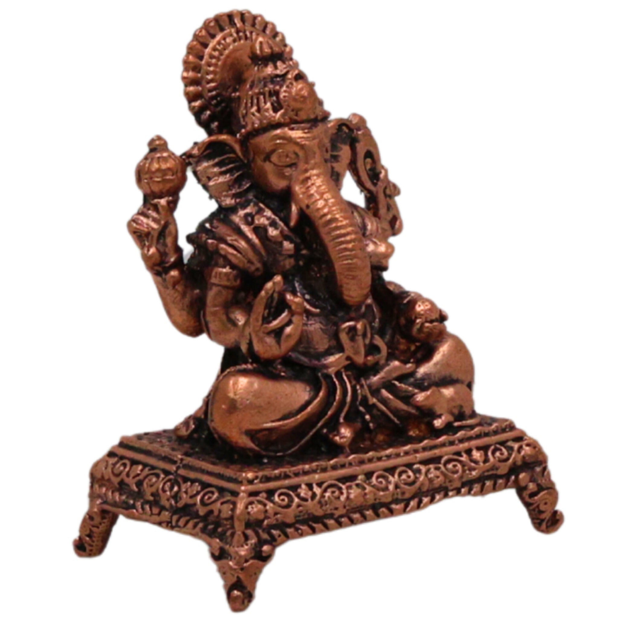 Handcrafted Copper Ganesha Idol Tamra Ganapati Thamira Vinayaka Ekadanta Vignaharta Siddhivinayak Pooja Murti Home Decor Spiritual Sculpture Showpiece, Brown, 1.5 Inch, 1 Piece