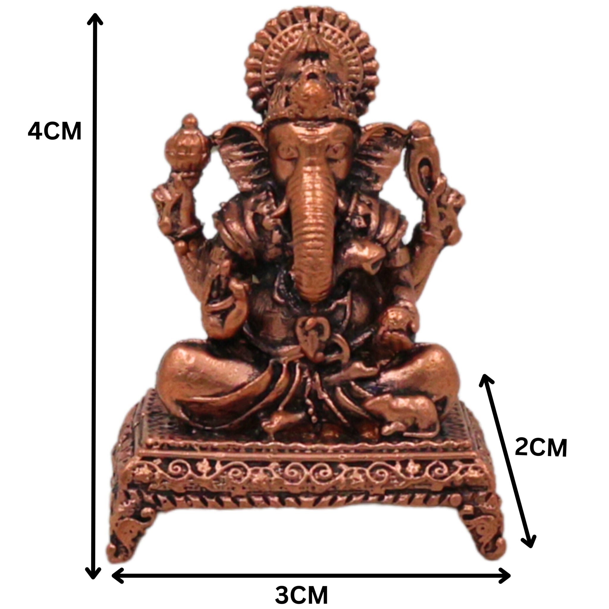 Handcrafted Copper Ganesha Idol Tamra Ganapati Thamira Vinayaka Ekadanta Vignaharta Siddhivinayak Pooja Murti Home Decor Spiritual Sculpture Showpiece, Brown, 1.5 Inch, 1 Piece
