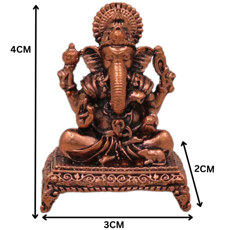 Handcrafted Copper Ganesha Idol Tamra Ganapati Thamira Vinayaka Ekadanta Vignaharta Siddhivinayak Pooja Murti Home Decor Spiritual Sculpture Showpiece, Brown, 1.5 Inch, 1 Piece