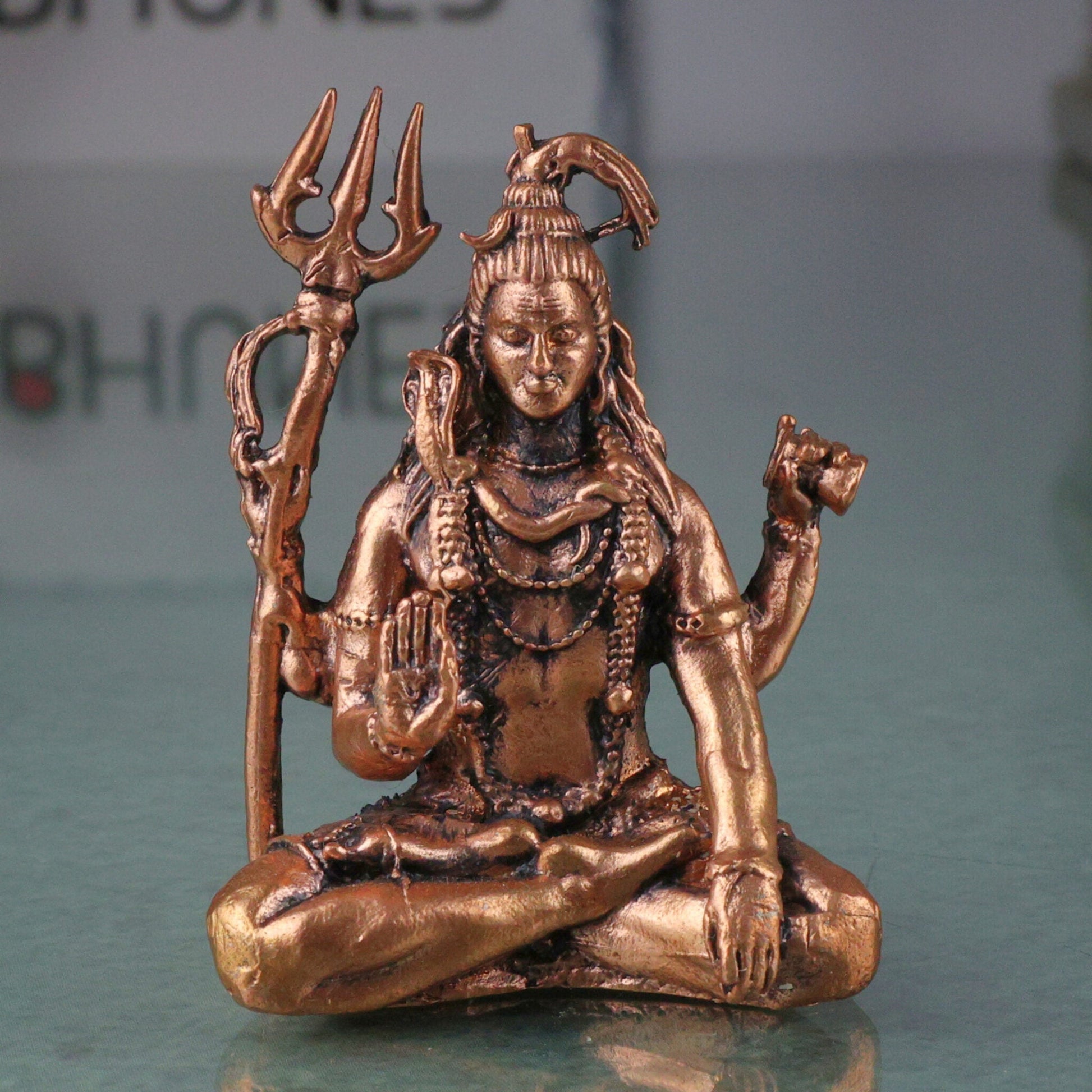 Copper Shiva Idol Tamra Mahadev Murti,  Handcrafted Shankar Rudra Neelkanth Statue for Puja Home Decor, Brown, 2 Inch, 1 Piece