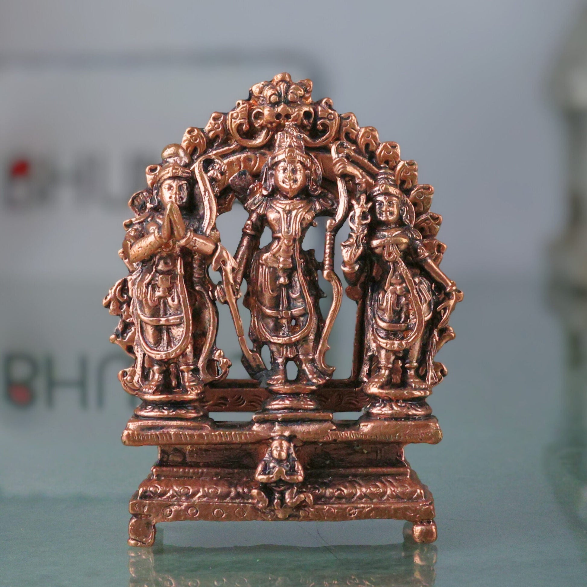 Copper Ram Darbar Idol Ram Parivar Murti Sita Ram Lakshman Hanuman Vigraham Tamra Ram Parivar Statue for Pooja Temple Home Decor, Brown, 3 Inch, 1 Piece