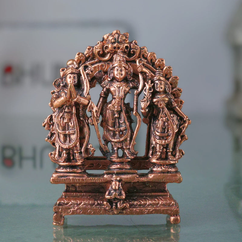 Copper Ram Darbar Idol Ram Parivar Murti Sita Ram Lakshman Hanuman Vigraham Tamra Ram Parivar Statue for Pooja Temple Home Decor, Brown, 3 Inch, 1 Piece