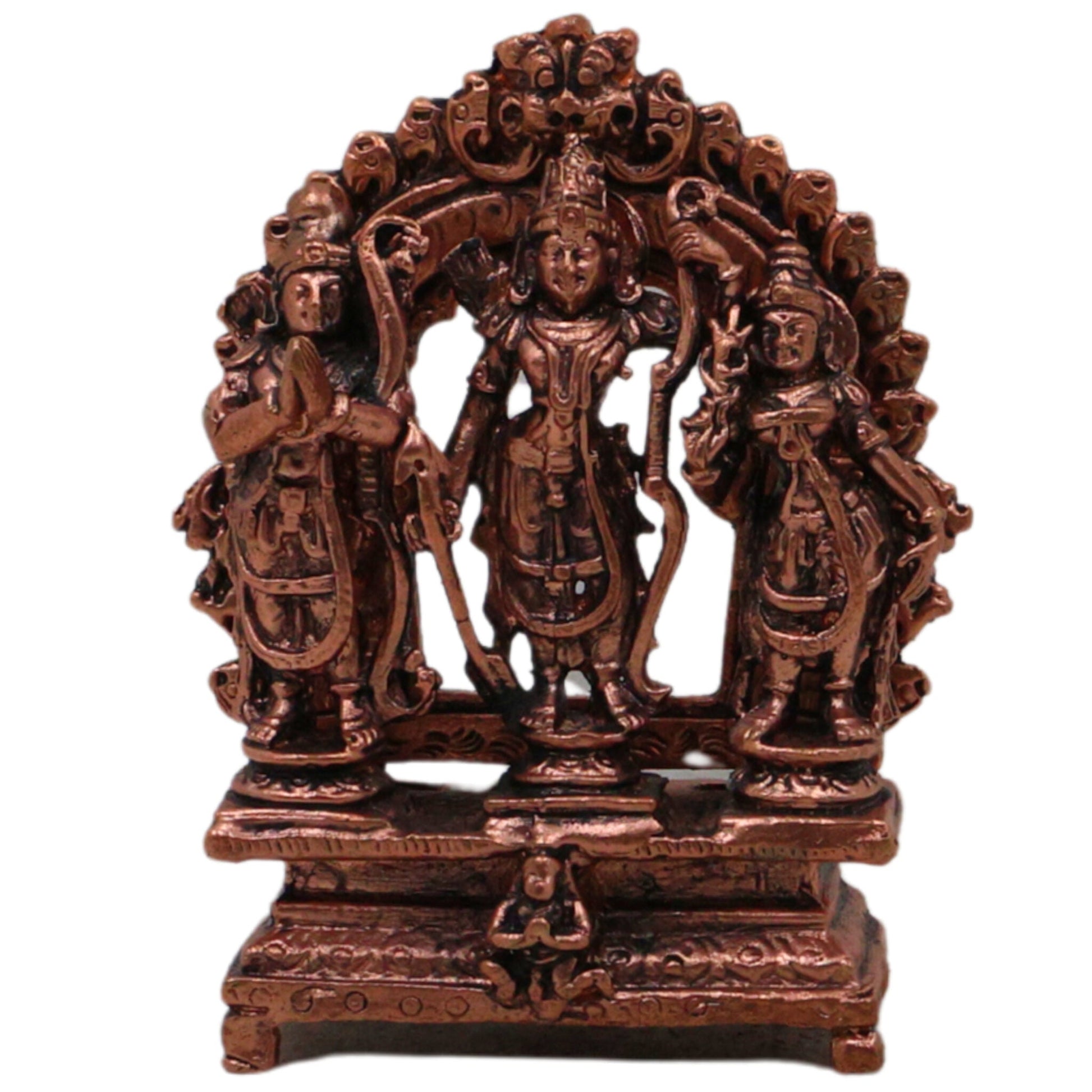 Copper Ram Darbar Idol Ram Parivar Murti Sita Ram Lakshman Hanuman Vigraham Tamra Ram Parivar Statue for Pooja Temple Home Decor, Brown, 3 Inch, 1 Piece