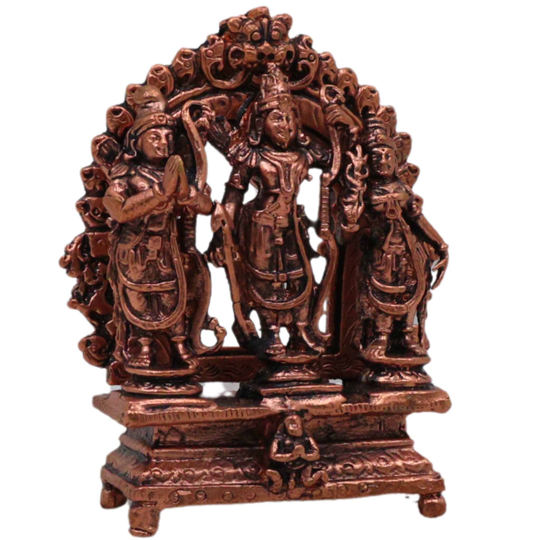 Copper Ram Darbar Idol Ram Parivar Murti Sita Ram Lakshman Hanuman Vigraham Tamra Ram Parivar Statue for Pooja Temple Home Decor, Brown, 3 Inch, 1 Piece