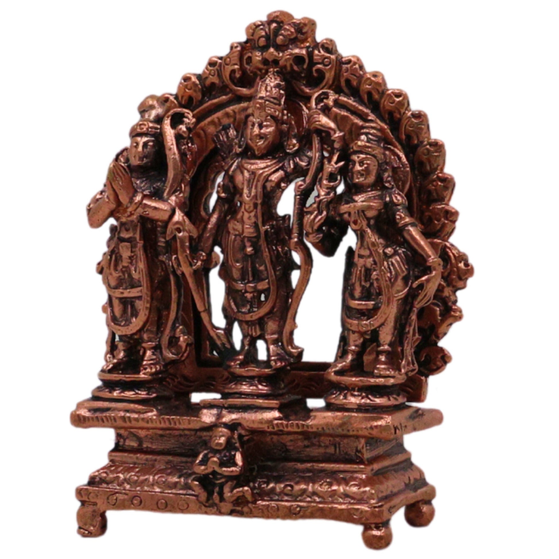 Copper Ram Darbar Idol Ram Parivar Murti Sita Ram Lakshman Hanuman Vigraham Tamra Ram Parivar Statue for Pooja Temple Home Decor, Brown, 3 Inch, 1 Piece