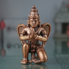 Copper Garuda Dev Idol, Tamra Vainateya Suparna Pakshiraja Murti, Vishnu Vahana Garuda Statue for Pooja Decor Temple Collection, Brown, 3.5 Inch, 1 Piece