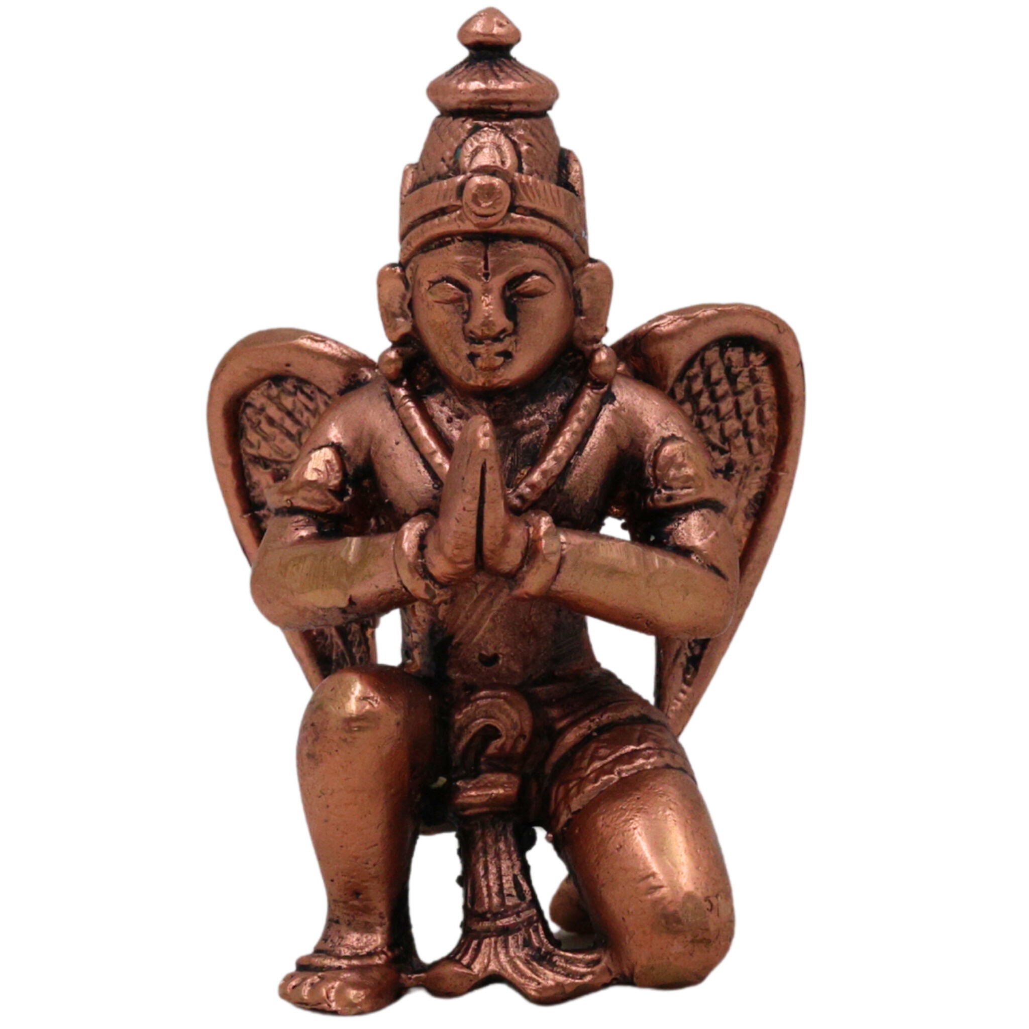 Copper Garuda Dev Idol, Tamra Vainateya Suparna Pakshiraja Murti, Vishnu Vahana Garuda Statue for Pooja Decor Temple Collection, Brown, 3.5 Inch, 1 Piece