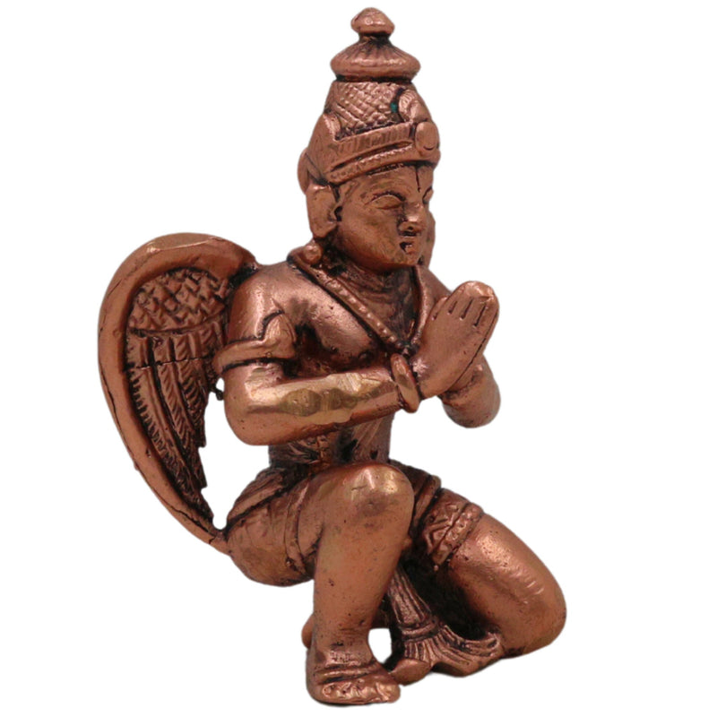 Copper Garuda Dev Idol, Tamra Vainateya Suparna Pakshiraja Murti, Vishnu Vahana Garuda Statue for Pooja Decor Temple Collection, Brown, 3.5 Inch, 1 Piece