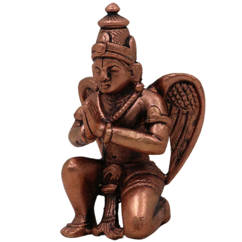 Copper Garuda Dev Idol, Tamra Vainateya Suparna Pakshiraja Murti, Vishnu Vahana Garuda Statue for Pooja Decor Temple Collection, Brown, 3.5 Inch, 1 Piece