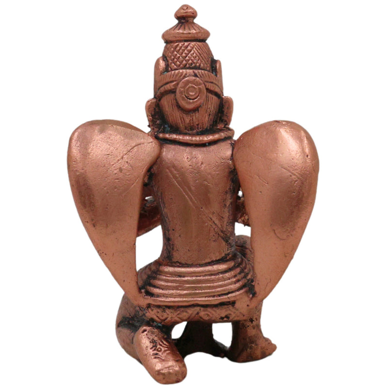 Copper Garuda Dev Idol, Tamra Vainateya Suparna Pakshiraja Murti, Vishnu Vahana Garuda Statue for Pooja Decor Temple Collection, Brown, 3.5 Inch, 1 Piece