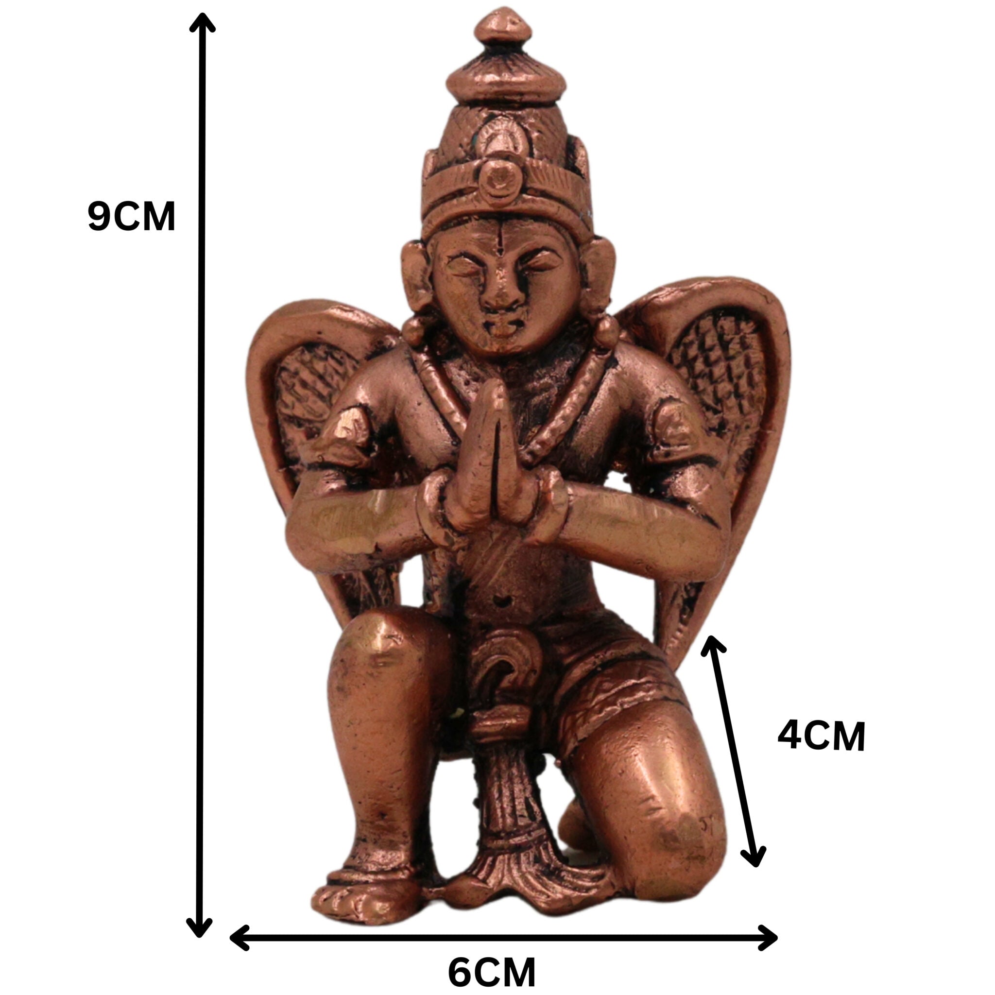 Copper Garuda Dev Idol, Tamra Vainateya Suparna Pakshiraja Murti, Vishnu Vahana Garuda Statue for Pooja Decor Temple Collection, Brown, 3.5 Inch, 1 Piece