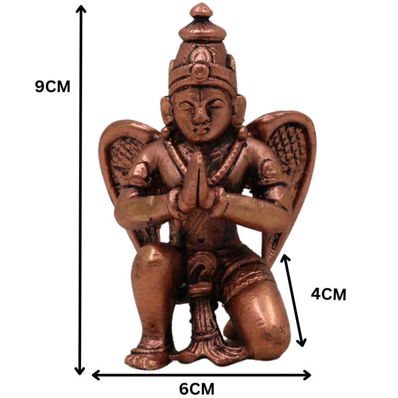 Copper Garuda Dev Idol, Tamra Vainateya Suparna Pakshiraja Murti, Vishnu Vahana Garuda Statue for Pooja Decor Temple Collection, Brown, 3.5 Inch, 1 Piece