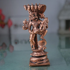 Copper Lakshmi Narasimha Idol, Tamra Narasimha Vigraham, Lakshmi Narsimha Murti for Pooja Home Decor, Narasimha Lakshmi Devata Statue, Brown, 4.5 Inch, 1 Piece