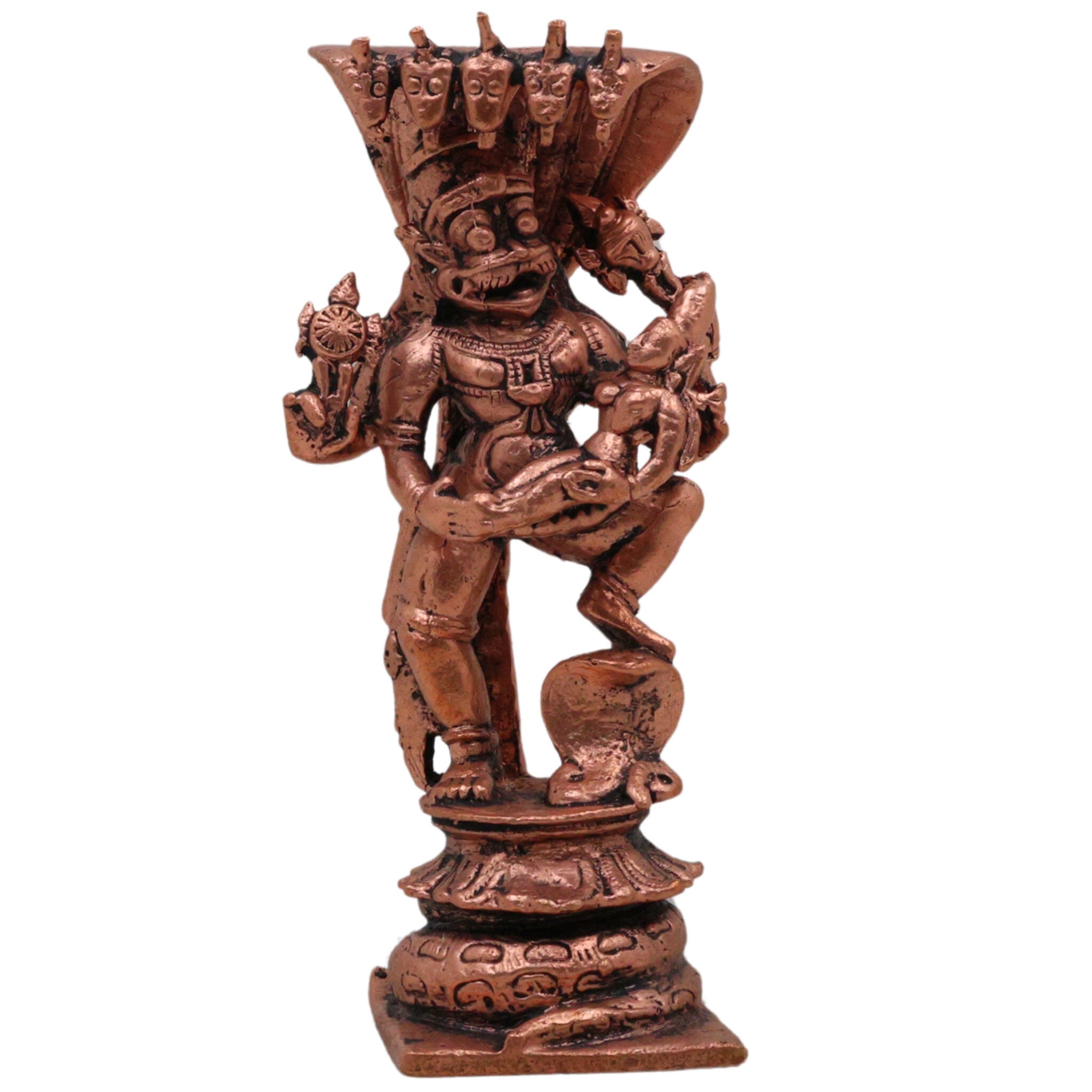 Copper Lakshmi Narasimha Idol, Tamra Narasimha Vigraham, Lakshmi Narsimha Murti for Pooja Home Decor, Narasimha Lakshmi Devata Statue, Brown, 4.5 Inch, 1 Piece