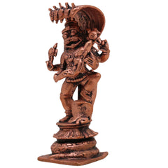 Copper Lakshmi Narasimha Idol, Tamra Narasimha Vigraham, Lakshmi Narsimha Murti for Pooja Home Decor, Narasimha Lakshmi Devata Statue, Brown, 4.5 Inch, 1 Piece