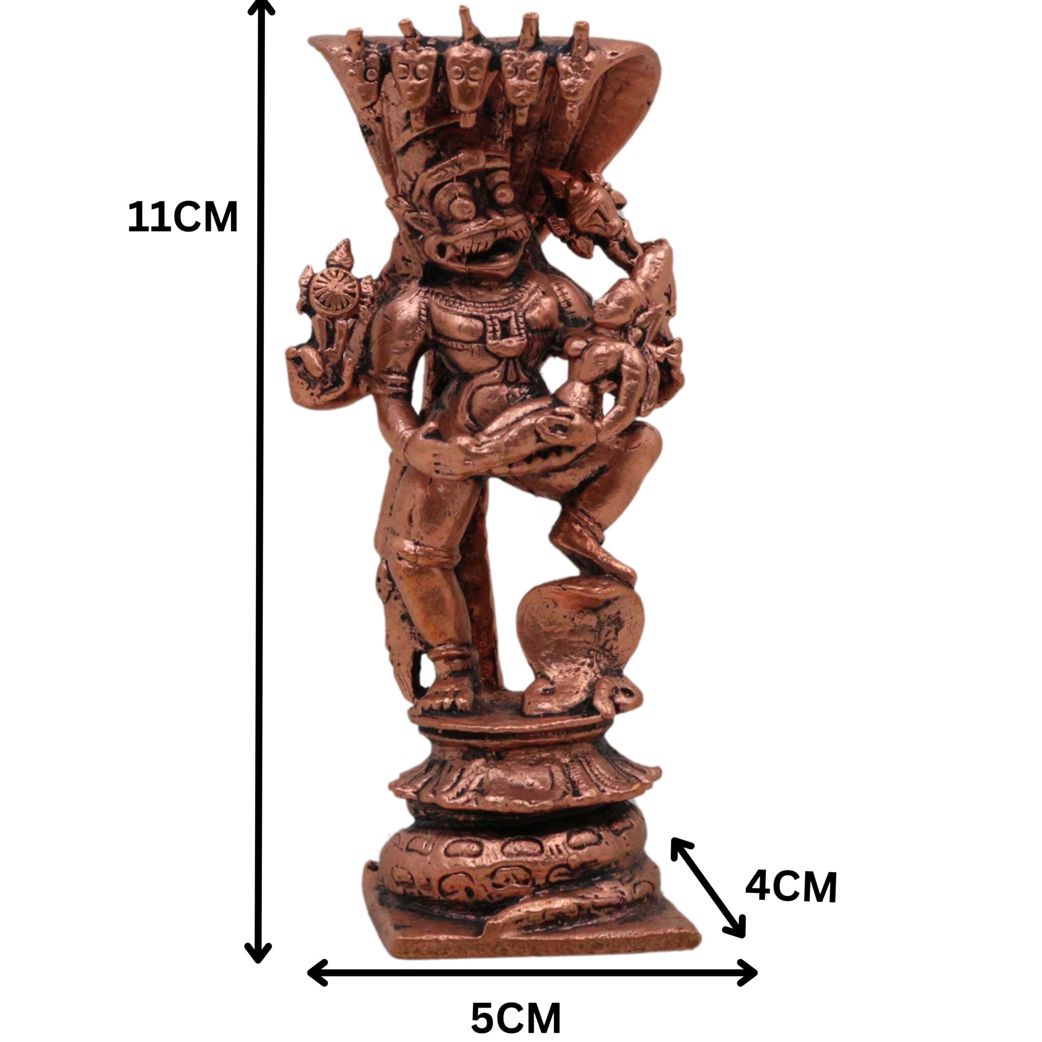 Copper Lakshmi Narasimha Idol, Tamra Narasimha Vigraham, Lakshmi Narsimha Murti for Pooja Home Decor, Narasimha Lakshmi Devata Statue, Brown, 4.5 Inch, 1 Piece