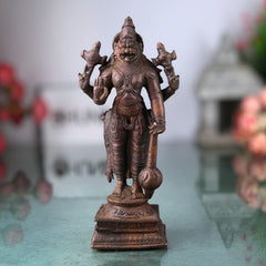 Copper Narasimha Idol, Tamra Narsimha Murti, Ugra Lakshmi Narasimha Vigraham, Handcrafted Narasingha Statue for Puja Decor, Brown, 6.5 Inch, 1 Piece