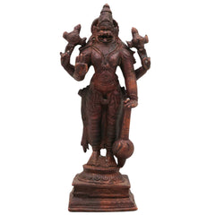Copper Narasimha Idol, Tamra Narsimha Murti, Ugra Lakshmi Narasimha Vigraham, Handcrafted Narasingha Statue for Puja Decor, Brown, 6.5 Inch, 1 Piece