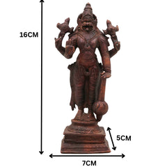 Copper Narasimha Idol, Tamra Narsimha Murti, Ugra Lakshmi Narasimha Vigraham, Handcrafted Narasingha Statue for Puja Decor, Brown, 6.5 Inch, 1 Piece