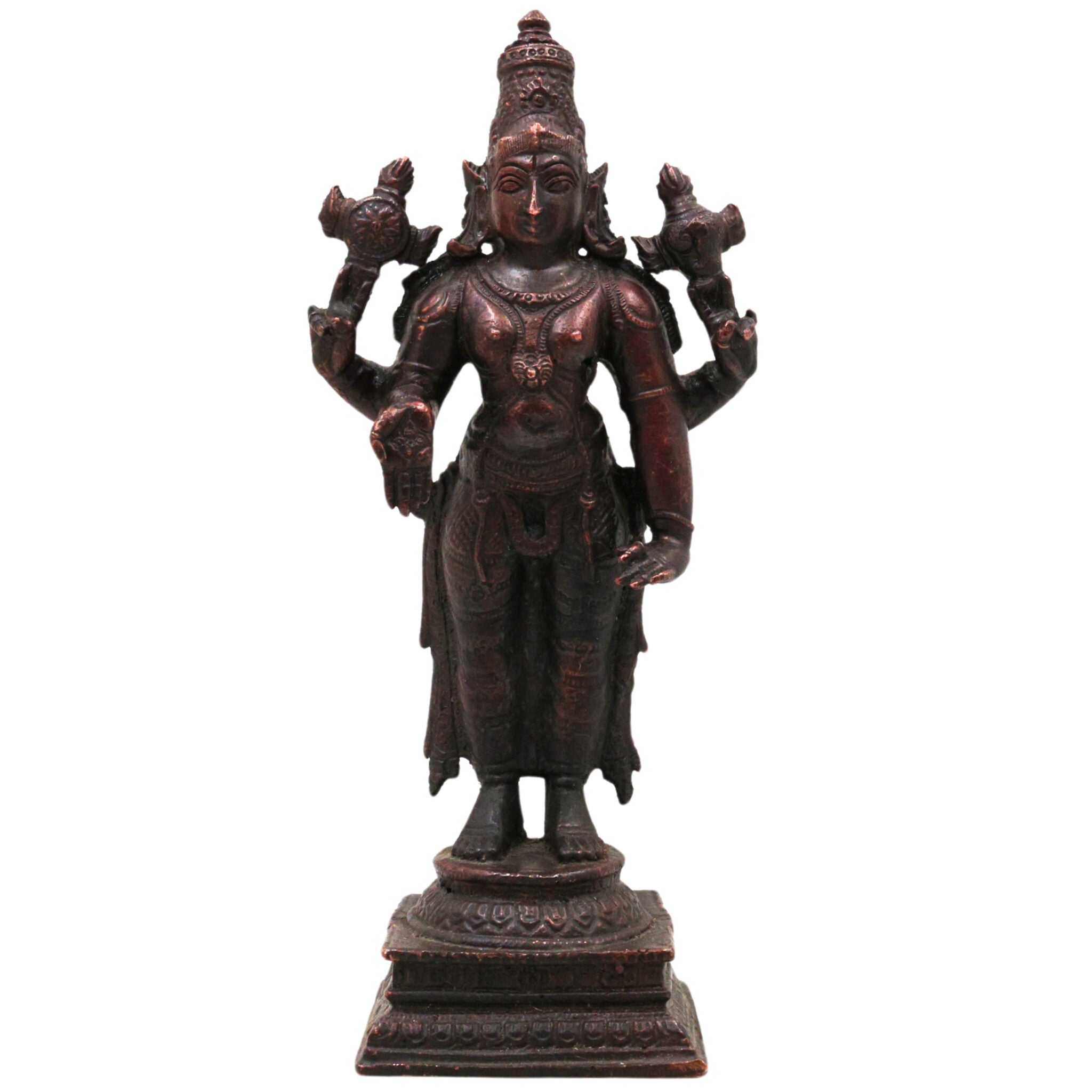 Copper Vishnu Idol Tamra Narayana Murti Padmanabha Govinda Statue for Puja Home Decor Lakshmipati Chakrapani Sculpture Spiritual Hindu God Figurine, Brown, 6.5 Inch, 1 Piece