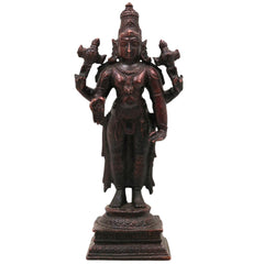 Copper Vishnu Idol Tamra Narayana Murti Padmanabha Govinda Statue for Puja Home Decor Lakshmipati Chakrapani Sculpture Spiritual Hindu God Figurine, Brown, 6.5 Inch, 1 Piece