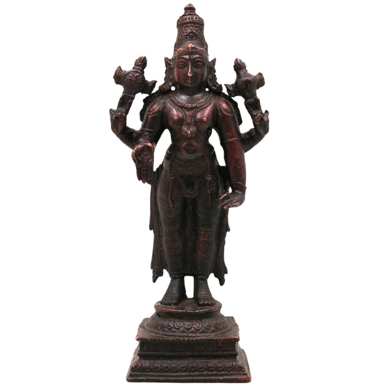 Copper Vishnu Idol Tamra Narayana Murti Padmanabha Govinda Statue for Puja Home Decor Lakshmipati Chakrapani Sculpture Spiritual Hindu God Figurine, Brown, 6.5 Inch, 1 Piece