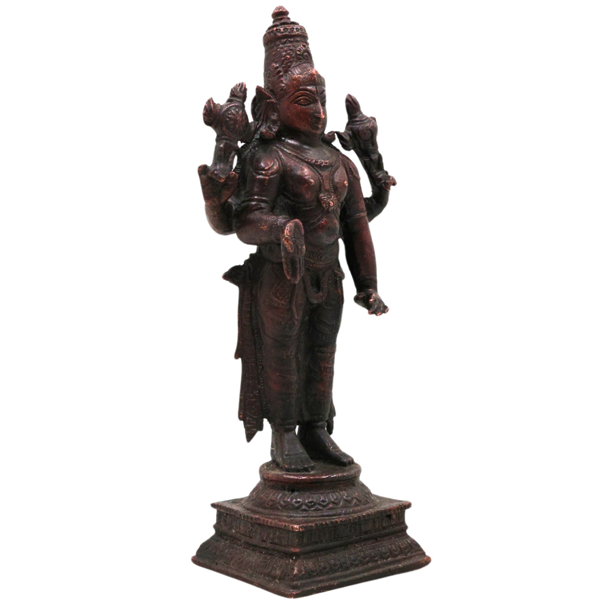 Copper Vishnu Idol Tamra Narayana Murti Padmanabha Govinda Statue for Puja Home Decor Lakshmipati Chakrapani Sculpture Spiritual Hindu God Figurine, Brown, 6.5 Inch, 1 Piece