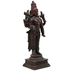 Copper Vishnu Idol Tamra Narayana Murti Padmanabha Govinda Statue for Puja Home Decor Lakshmipati Chakrapani Sculpture Spiritual Hindu God Figurine, Brown, 6.5 Inch, 1 Piece