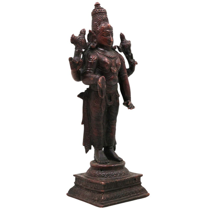 Copper Vishnu Idol Tamra Narayana Murti Padmanabha Govinda Statue for Puja Home Decor Lakshmipati Chakrapani Sculpture Spiritual Hindu God Figurine, Brown, 6.5 Inch, 1 Piece