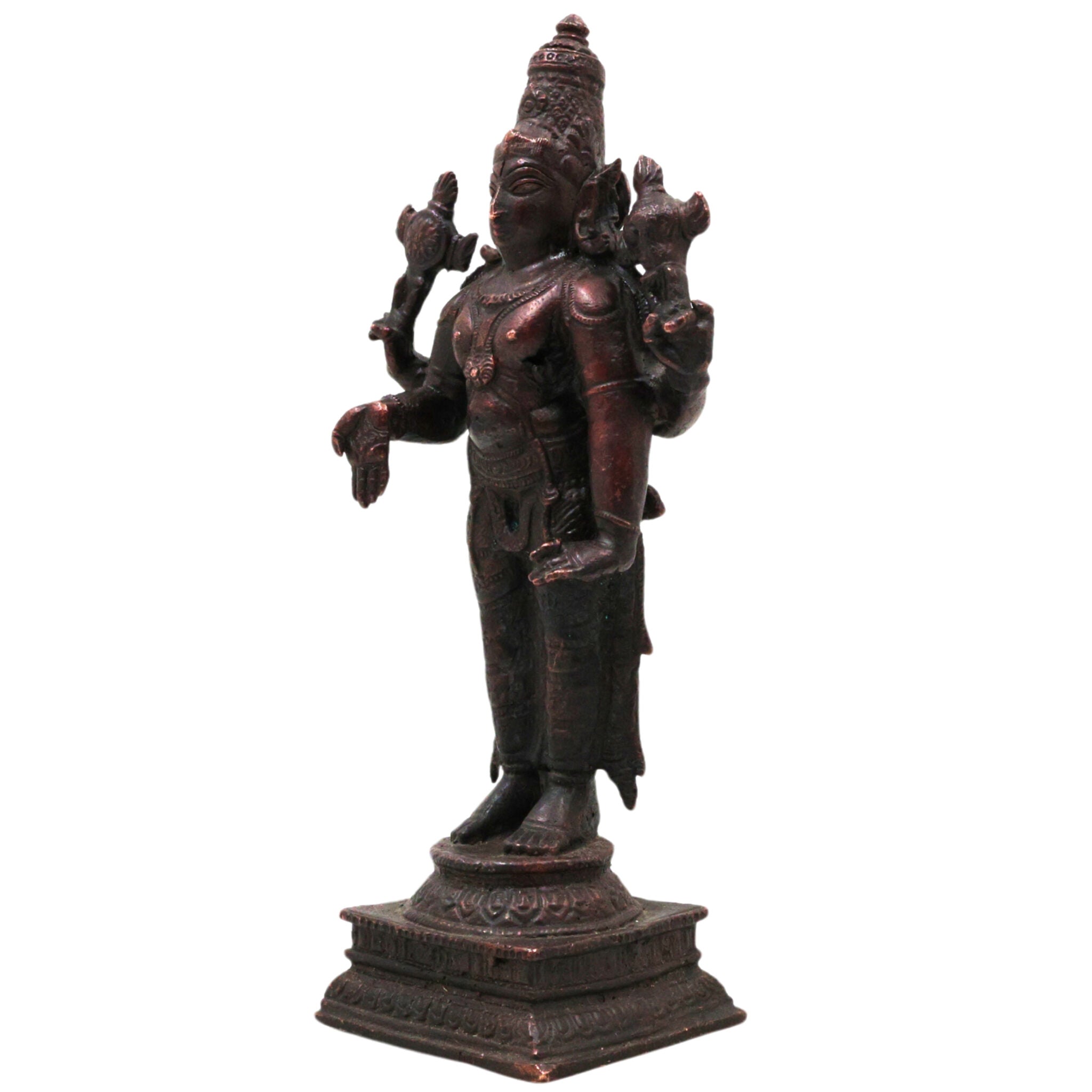 Copper Vishnu Idol Tamra Narayana Murti Padmanabha Govinda Statue for Puja Home Decor Lakshmipati Chakrapani Sculpture Spiritual Hindu God Figurine, Brown, 6.5 Inch, 1 Piece