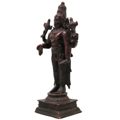 Copper Vishnu Idol Tamra Narayana Murti Padmanabha Govinda Statue for Puja Home Decor Lakshmipati Chakrapani Sculpture Spiritual Hindu God Figurine, Brown, 6.5 Inch, 1 Piece