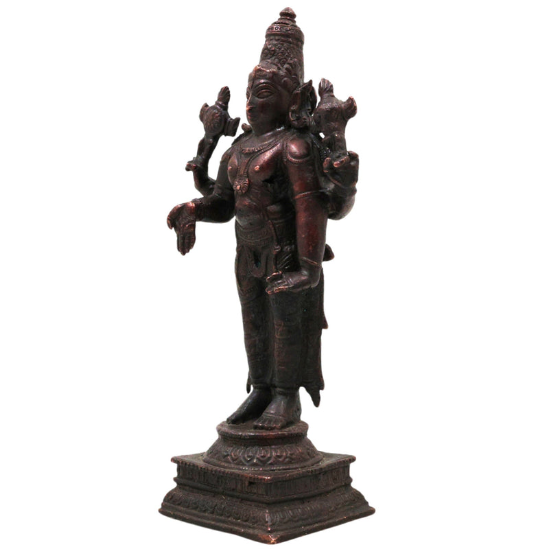 Copper Vishnu Idol Tamra Narayana Murti Padmanabha Govinda Statue for Puja Home Decor Lakshmipati Chakrapani Sculpture Spiritual Hindu God Figurine, Brown, 6.5 Inch, 1 Piece