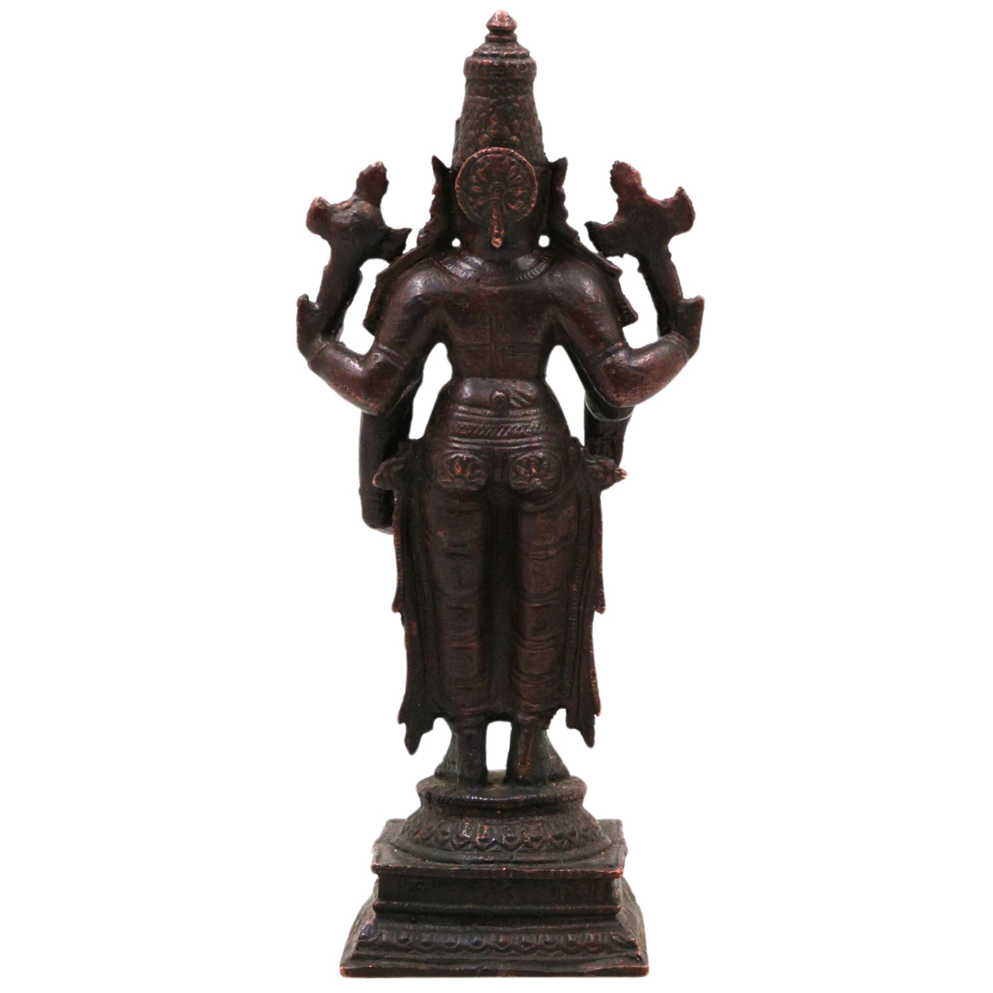 Copper Vishnu Idol Tamra Narayana Murti Padmanabha Govinda Statue for Puja Home Decor Lakshmipati Chakrapani Sculpture Spiritual Hindu God Figurine, Brown, 6.5 Inch, 1 Piece