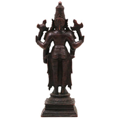 Copper Vishnu Idol Tamra Narayana Murti Padmanabha Govinda Statue for Puja Home Decor Lakshmipati Chakrapani Sculpture Spiritual Hindu God Figurine, Brown, 6.5 Inch, 1 Piece