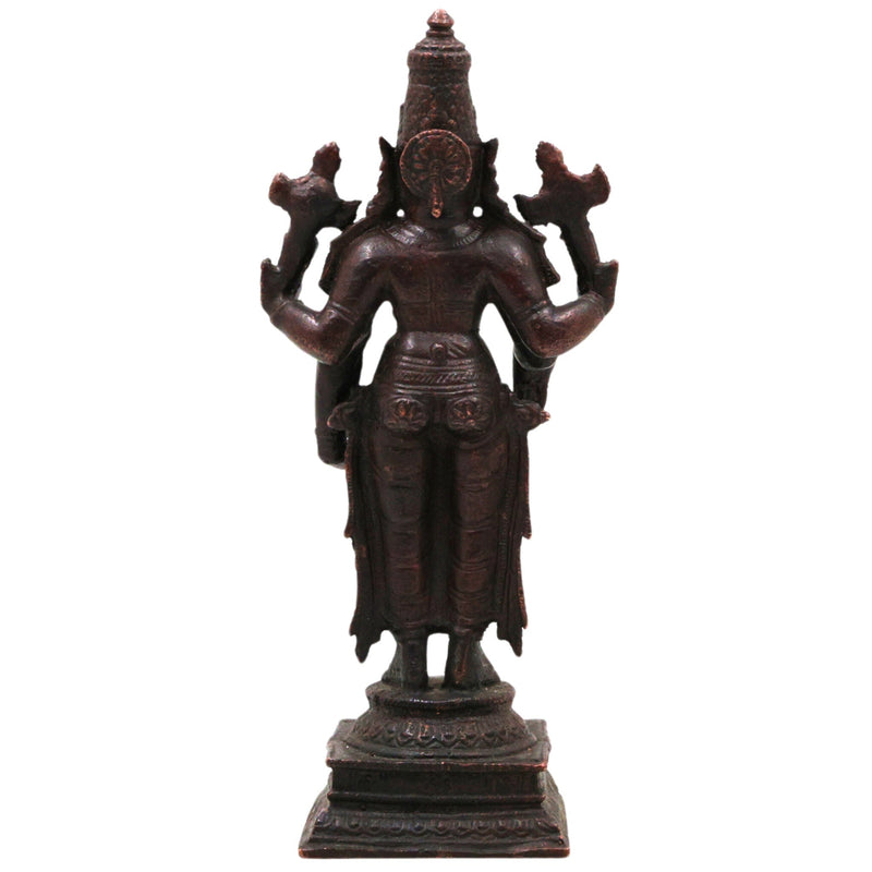 Copper Vishnu Idol Tamra Narayana Murti Padmanabha Govinda Statue for Puja Home Decor Lakshmipati Chakrapani Sculpture Spiritual Hindu God Figurine, Brown, 6.5 Inch, 1 Piece