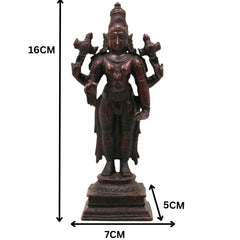 Copper Vishnu Idol Tamra Narayana Murti Padmanabha Govinda Statue for Puja Home Decor Lakshmipati Chakrapani Sculpture Spiritual Hindu God Figurine, Brown, 6.5 Inch, 1 Piece