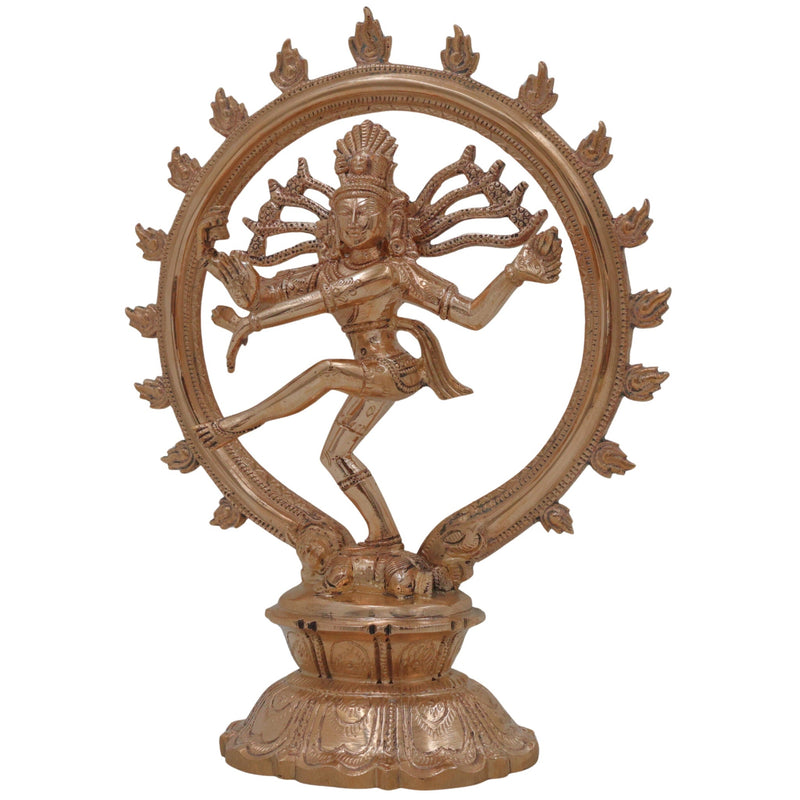 Bronze Nataraja Idol, Panchaloha Natarajar Sculpture, Cosmic Dancer Shiva Nataraj Murti, Chola Art Thillai Koothan Vigraham, Ananda Tandava Nrityeshwara Statue for Home Temple Décor, Gold, 8 Inch, 1 Piece