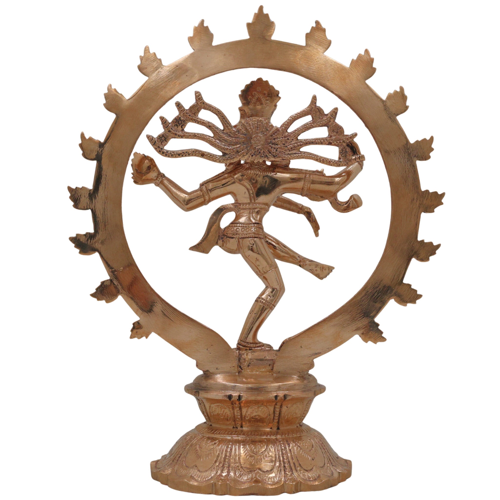 Bronze Nataraja Idol, Panchaloha Natarajar Sculpture, Cosmic Dancer Shiva Nataraj Murti, Chola Art Thillai Koothan Vigraham, Ananda Tandava Nrityeshwara Statue for Home Temple Décor, Gold, 8 Inch, 1 Piece