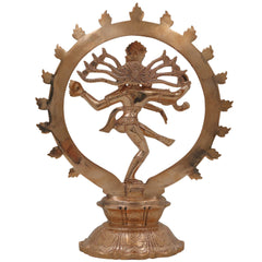 Bronze Nataraja Idol, Panchaloha Natarajar Sculpture, Cosmic Dancer Shiva Nataraj Murti, Chola Art Thillai Koothan Vigraham, Ananda Tandava Nrityeshwara Statue for Home Temple Décor, Gold, 8 Inch, 1 Piece
