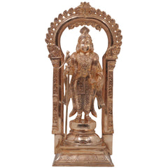 Bronze Raja Murugan Subramanya Kartikeya Skanda Shanmukha Idol | Traditional South Indian Kumara Sculpture for Home Temple Decor, Gold, 15 Inch, 1 Piece