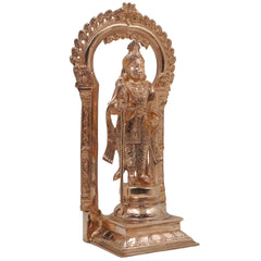 Bronze Raja Murugan Subramanya Kartikeya Skanda Shanmukha Idol | Traditional South Indian Kumara Sculpture for Home Temple Decor, Gold, 15 Inch, 1 Piece
