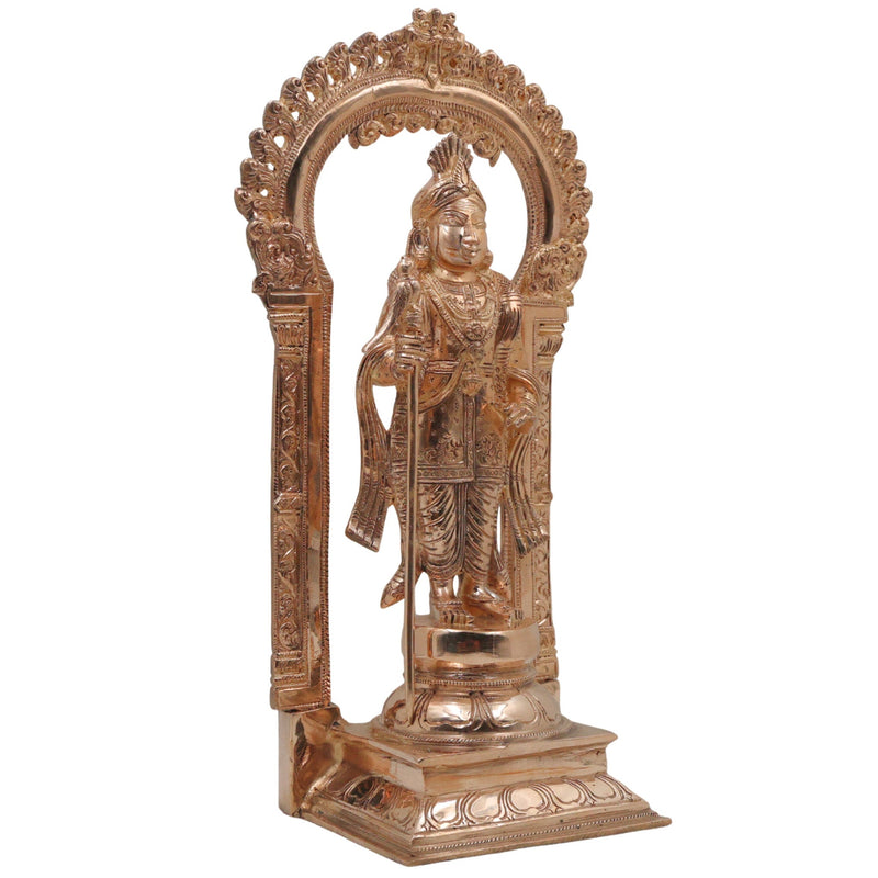Bronze Raja Murugan Subramanya Kartikeya Skanda Shanmukha Idol | Traditional South Indian Kumara Sculpture for Home Temple Decor, Gold, 15 Inch, 1 Piece