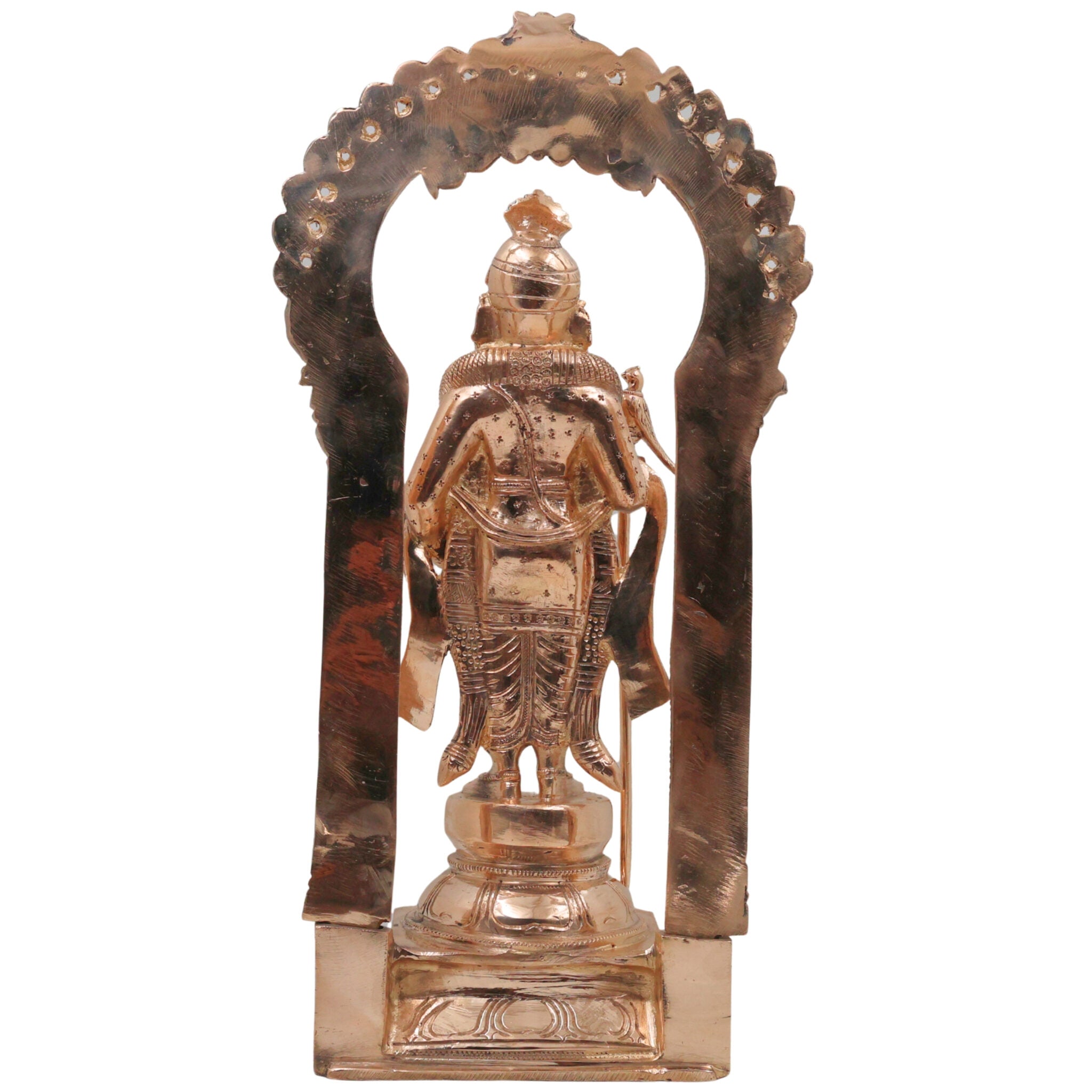 Bronze Raja Murugan Subramanya Kartikeya Skanda Shanmukha Idol | Traditional South Indian Kumara Sculpture for Home Temple Decor, Gold, 15 Inch, 1 Piece