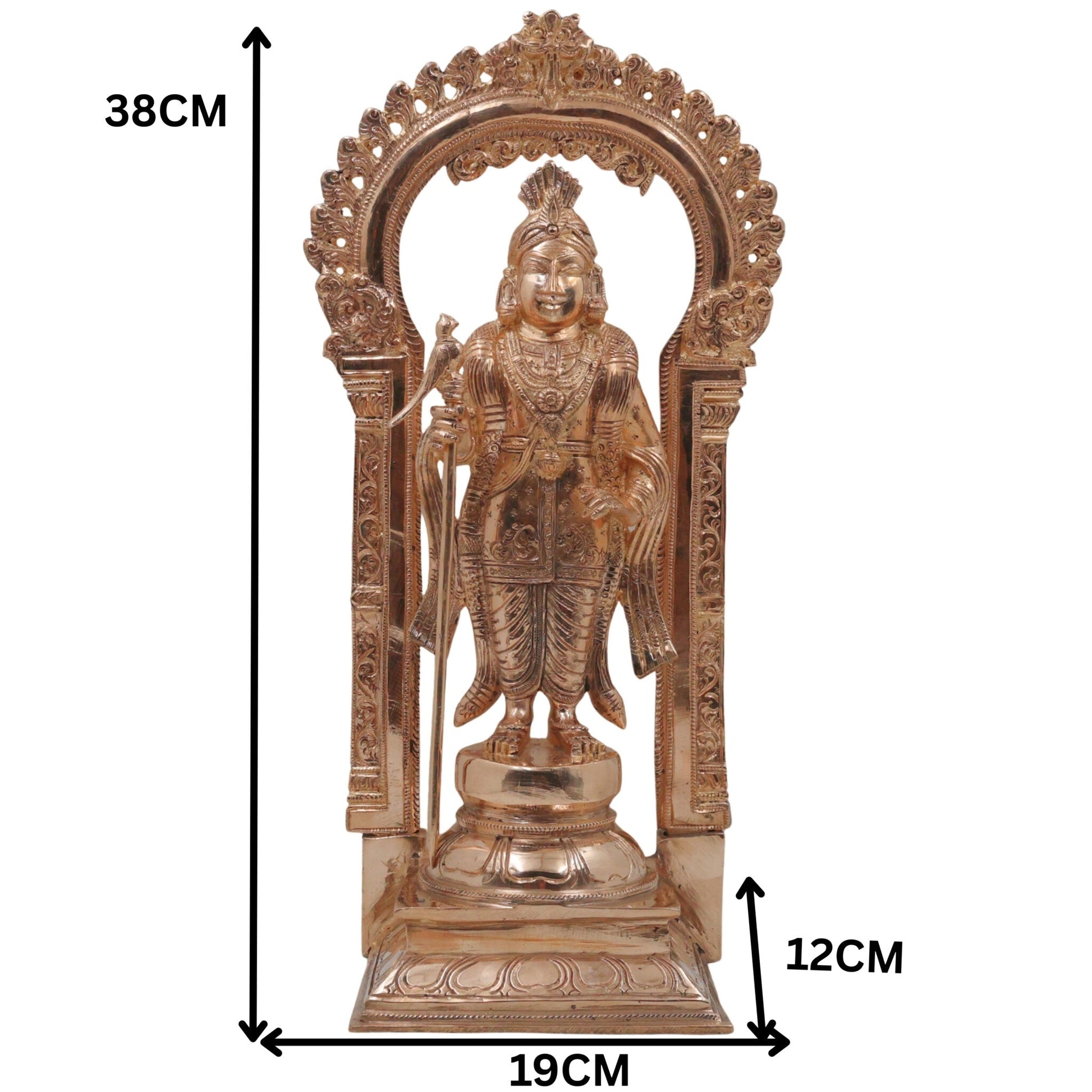 Bronze Raja Murugan Subramanya Kartikeya Skanda Shanmukha Idol | Traditional South Indian Kumara Sculpture for Home Temple Decor, Gold, 15 Inch, 1 Piece