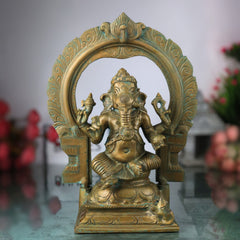Bronze Ganesha Idol Vinayaka Ganapati Panchaloha Murti, Ekadanta Vighneshwar Lambodara Statue, Handcrafted Kansa Kanchu Panchdhatu South Indian Sculpture for Home & Temple, Brown, 10 Inch, 1 Piece