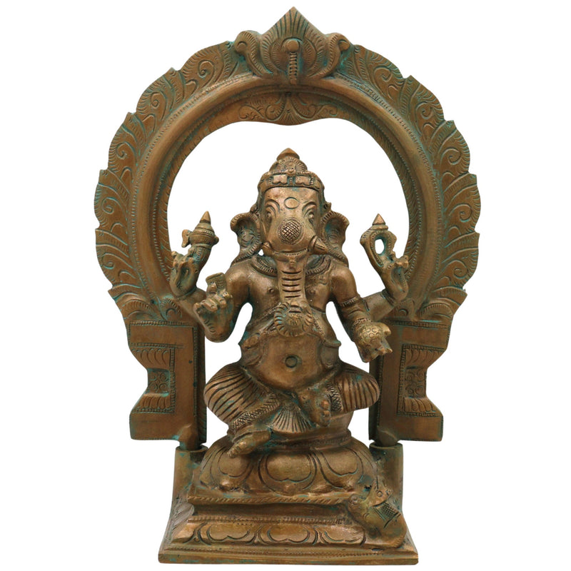 Bronze Ganesha Idol Vinayaka Ganapati Panchaloha Murti, Ekadanta Vighneshwar Lambodara Statue, Handcrafted Kansa Kanchu Panchdhatu South Indian Sculpture for Home & Temple, Brown, 10 Inch, 1 Piece