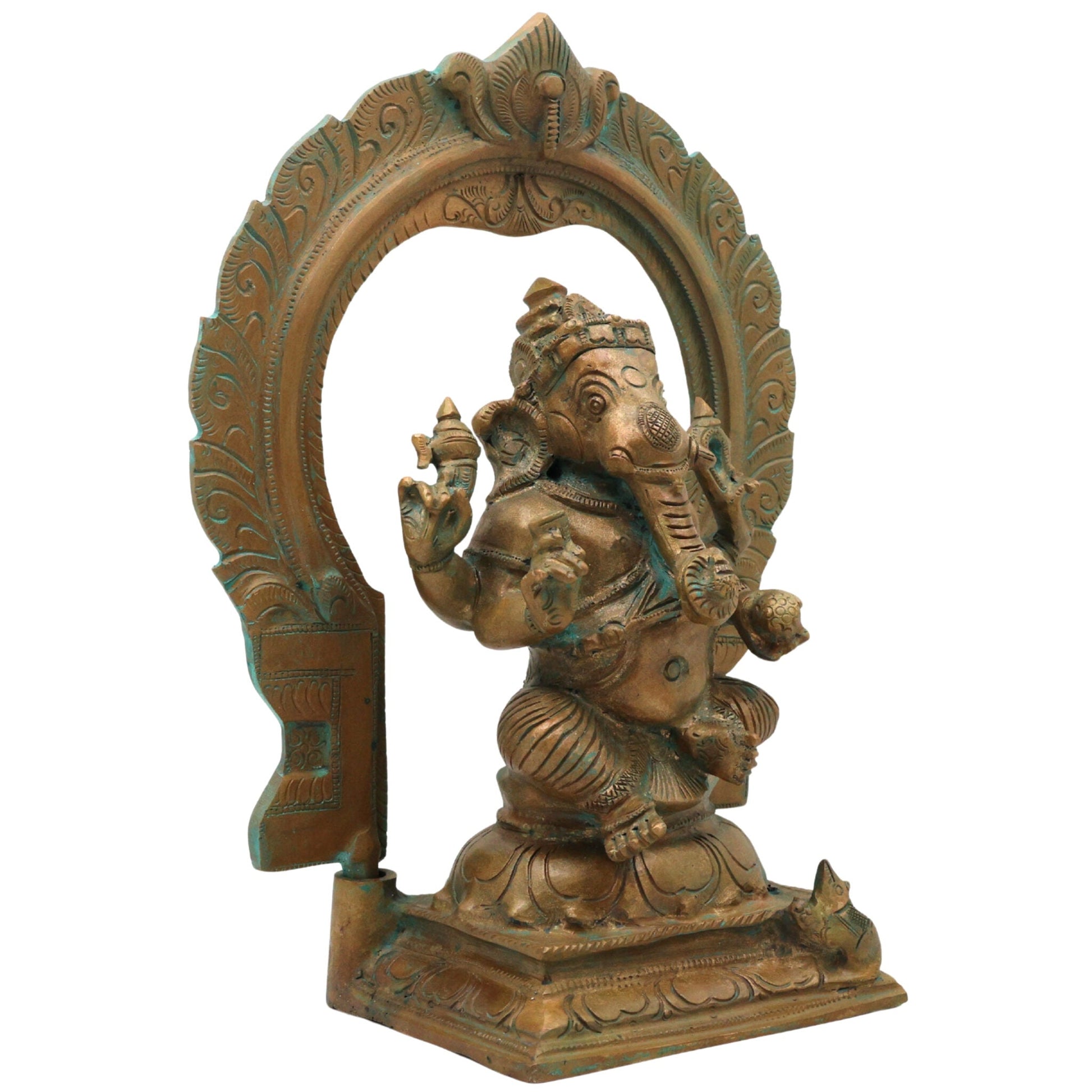 Bronze Ganesha Idol Vinayaka Ganapati Panchaloha Murti, Ekadanta Vighneshwar Lambodara Statue, Handcrafted Kansa Kanchu Panchdhatu South Indian Sculpture for Home & Temple, Brown, 10 Inch, 1 Piece