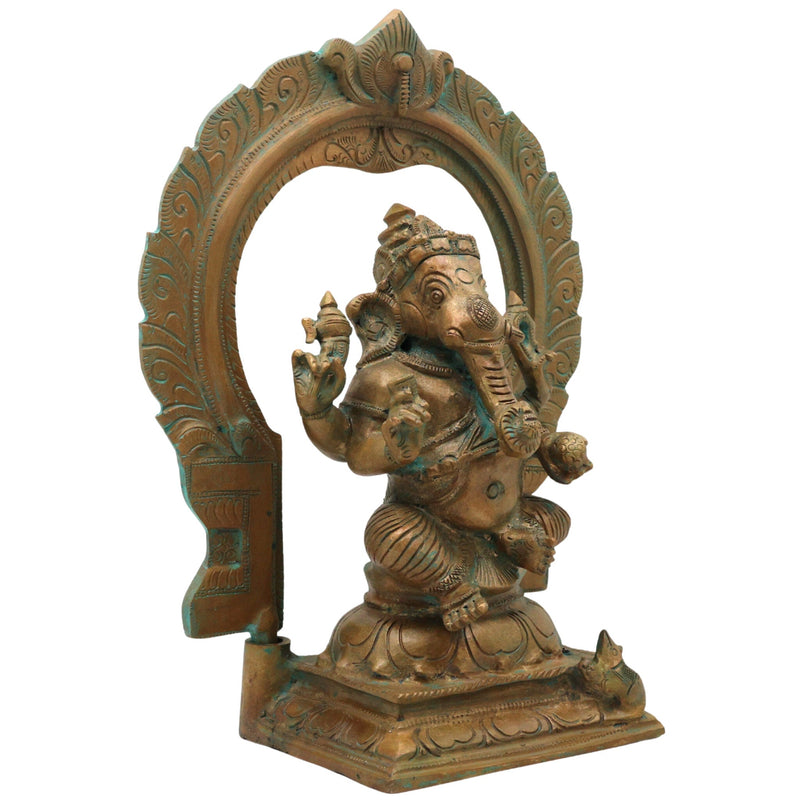 Bronze Ganesha Idol Vinayaka Ganapati Panchaloha Murti, Ekadanta Vighneshwar Lambodara Statue, Handcrafted Kansa Kanchu Panchdhatu South Indian Sculpture for Home & Temple, Brown, 10 Inch, 1 Piece