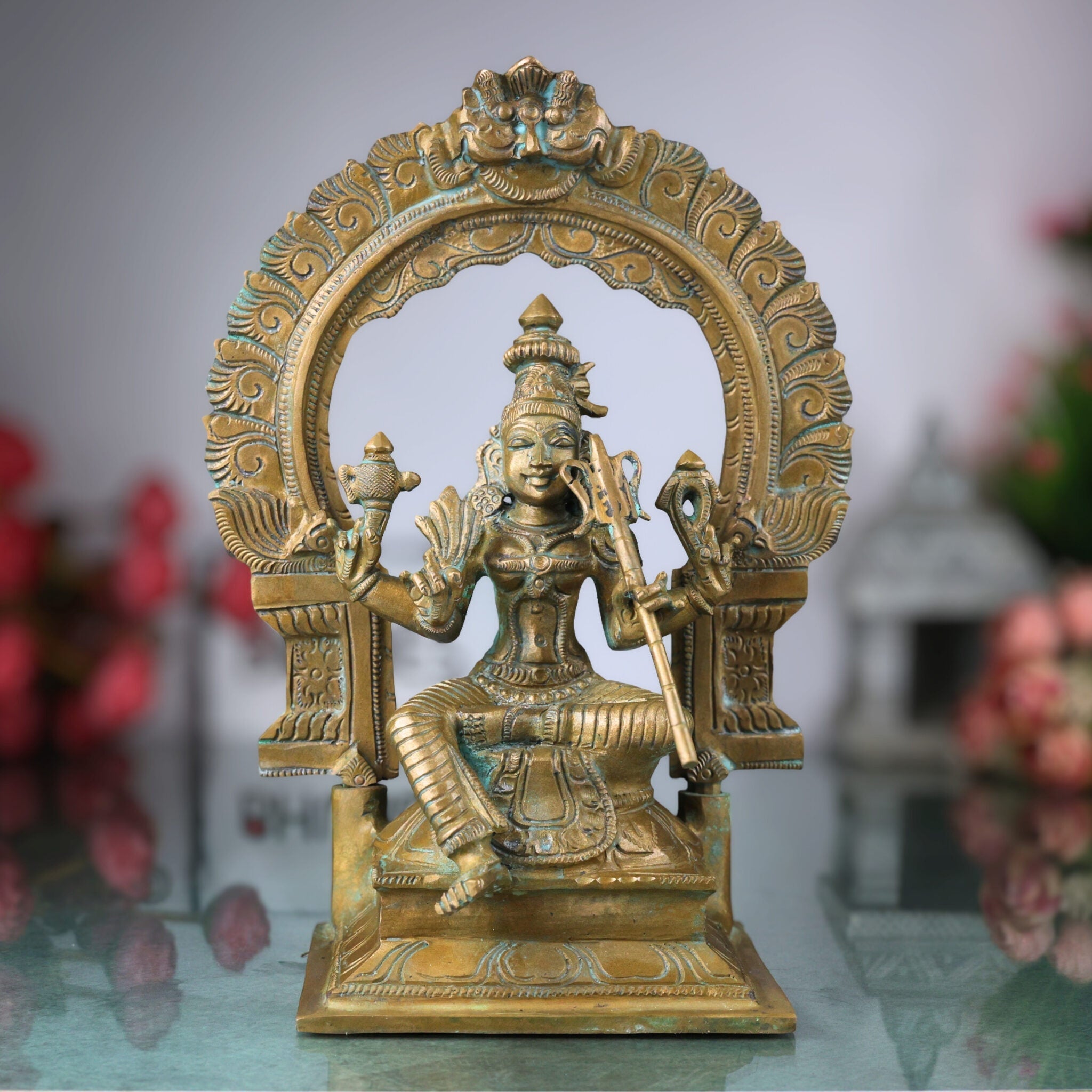 Bronze Raja Rajeshwari Idol Tripura Sundari Lalita Parameshwari Shodashi Mahatripurasundari Devi Sculpture | Traditional South Indian Goddess Statue for Home Temple Decor, Brown, 9.5 Inch, 1 Piece